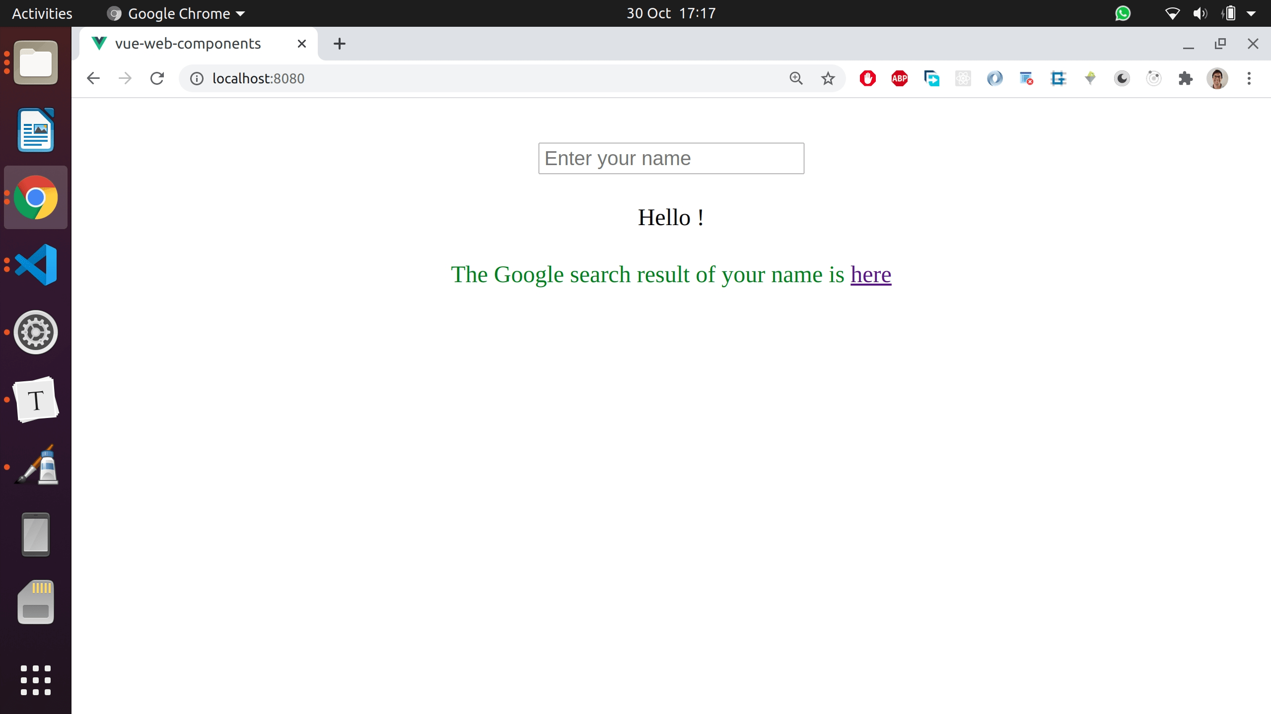 The custom web component running in the Vue app