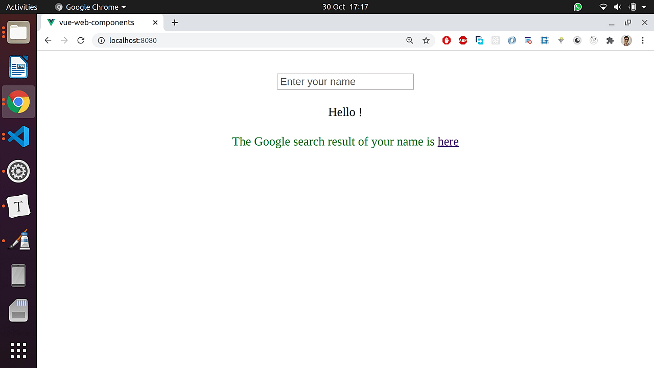 The custom web component running in the Vue app