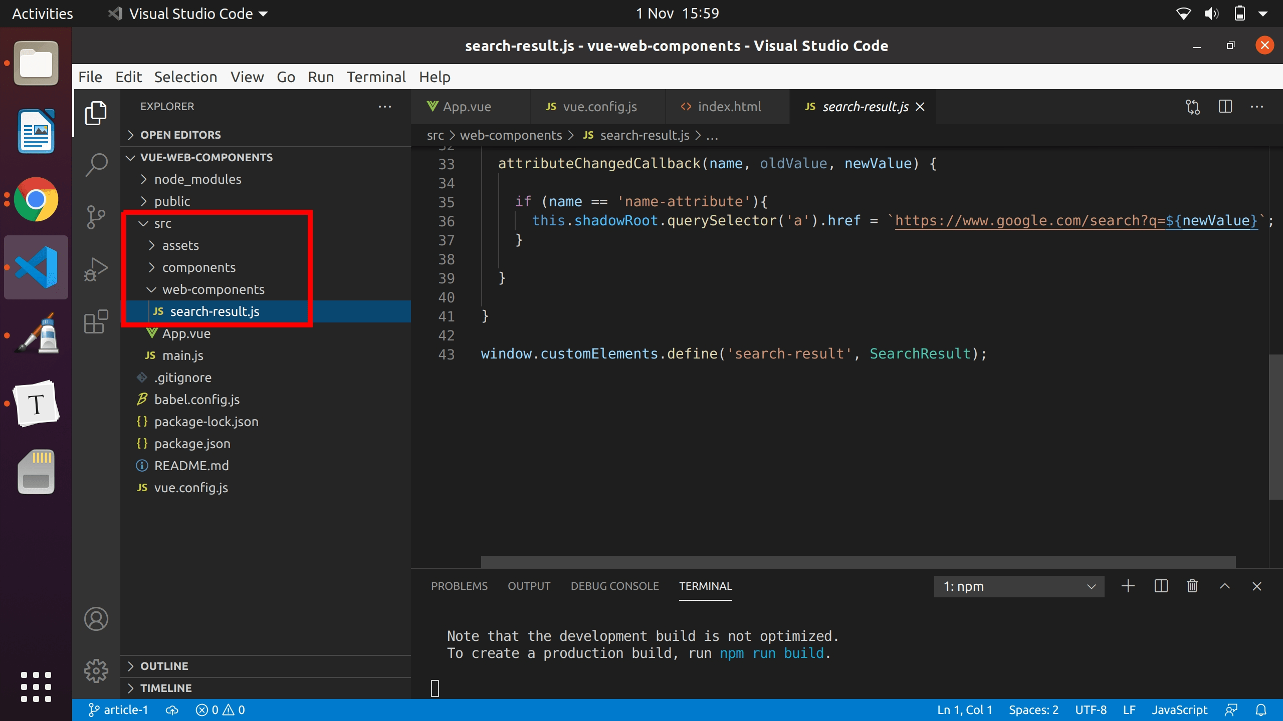The webcomponent files added to the Vue project