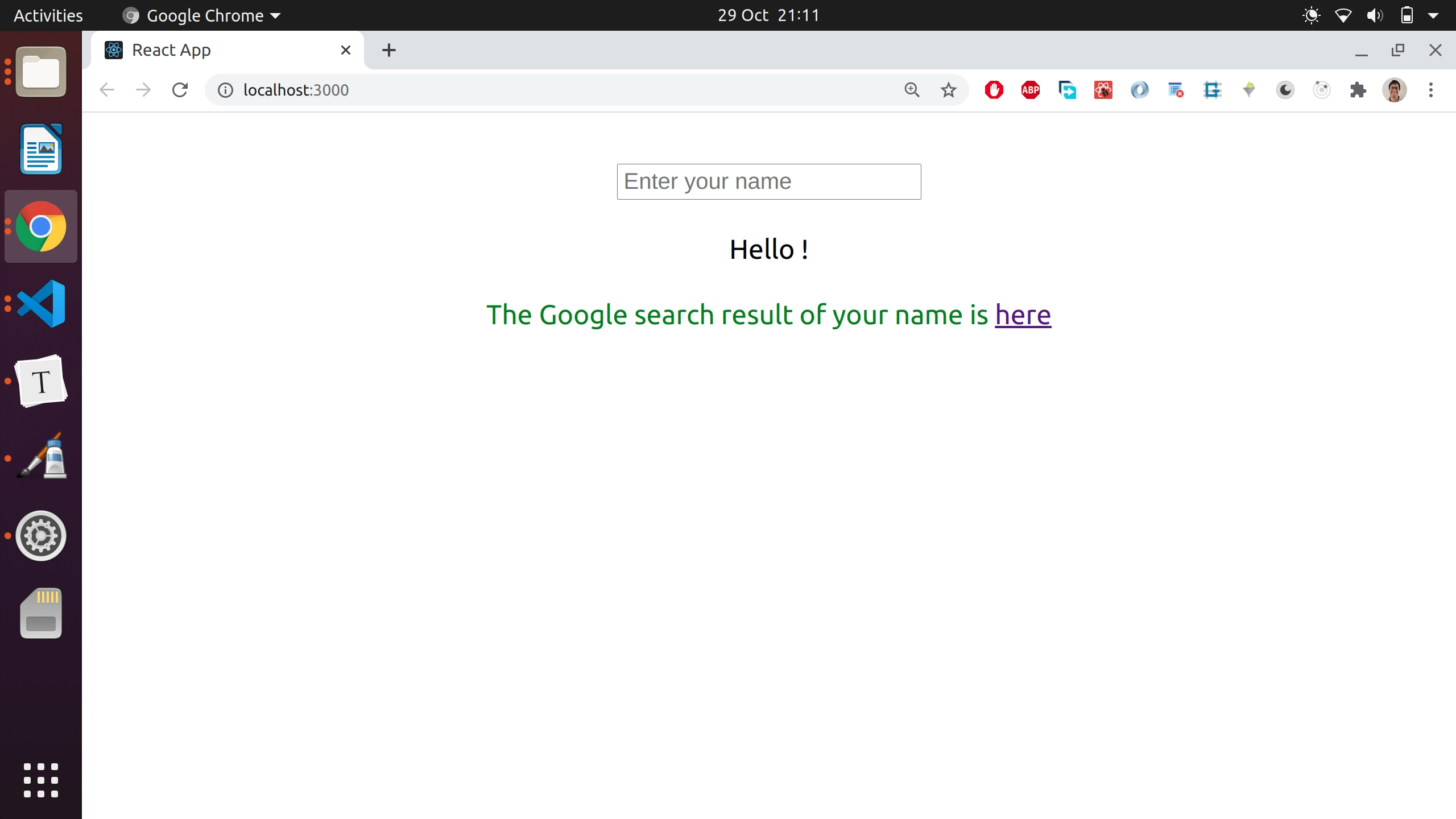 The custom web components running in a React app