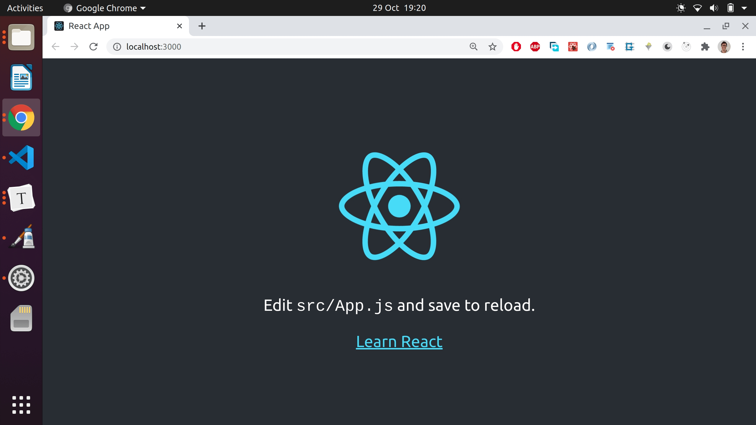 A plain starting React project running in the browser