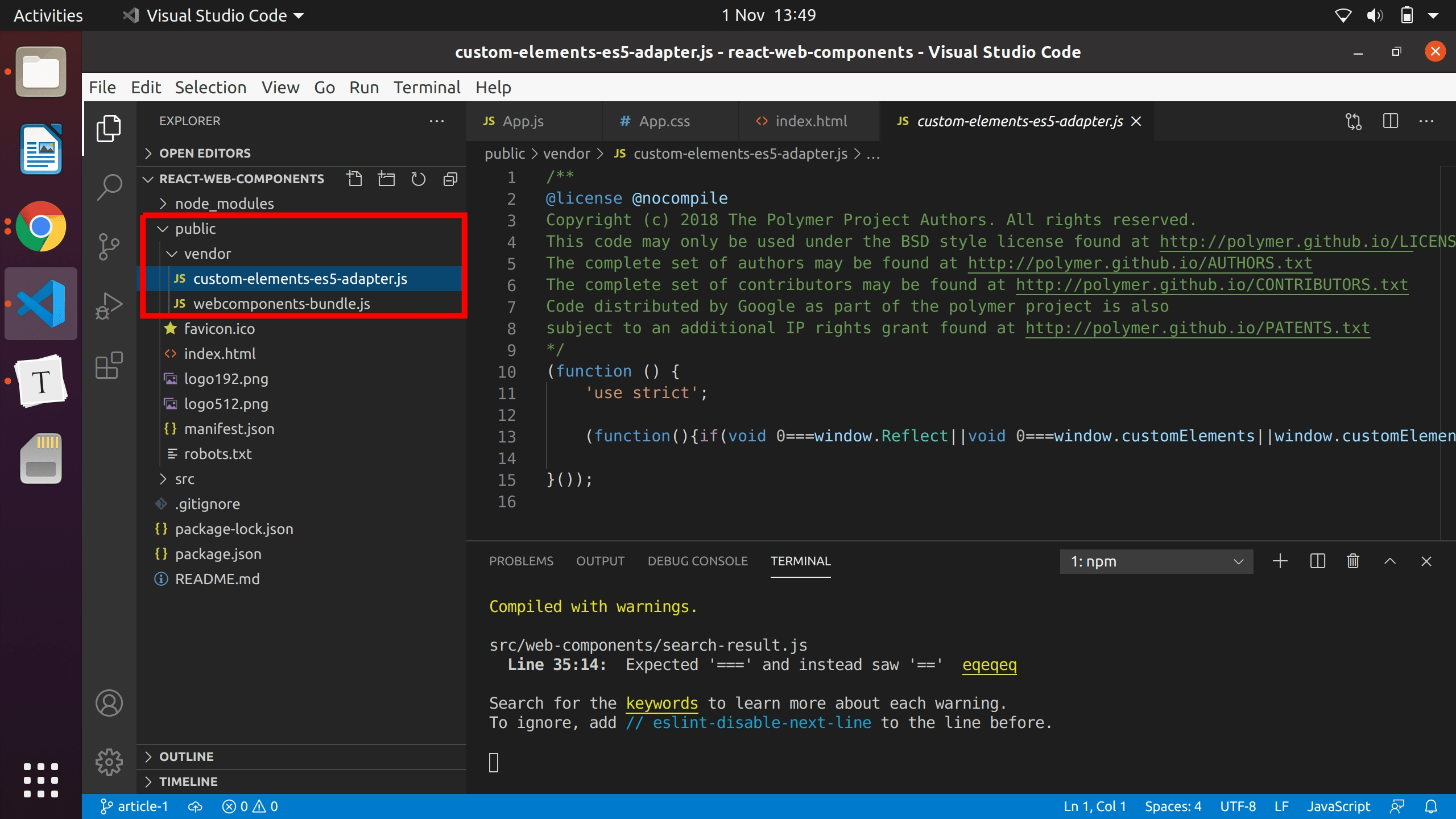 The web-components folder now shows the two files