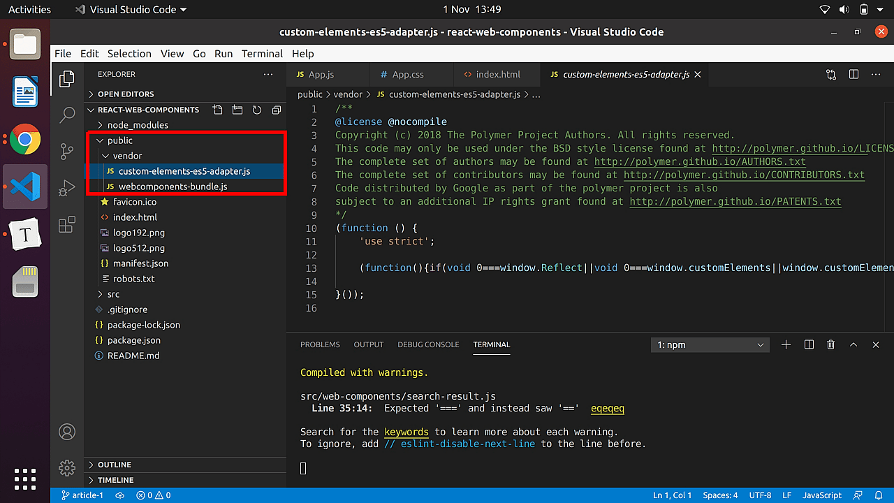 The web-components folder now shows the two files