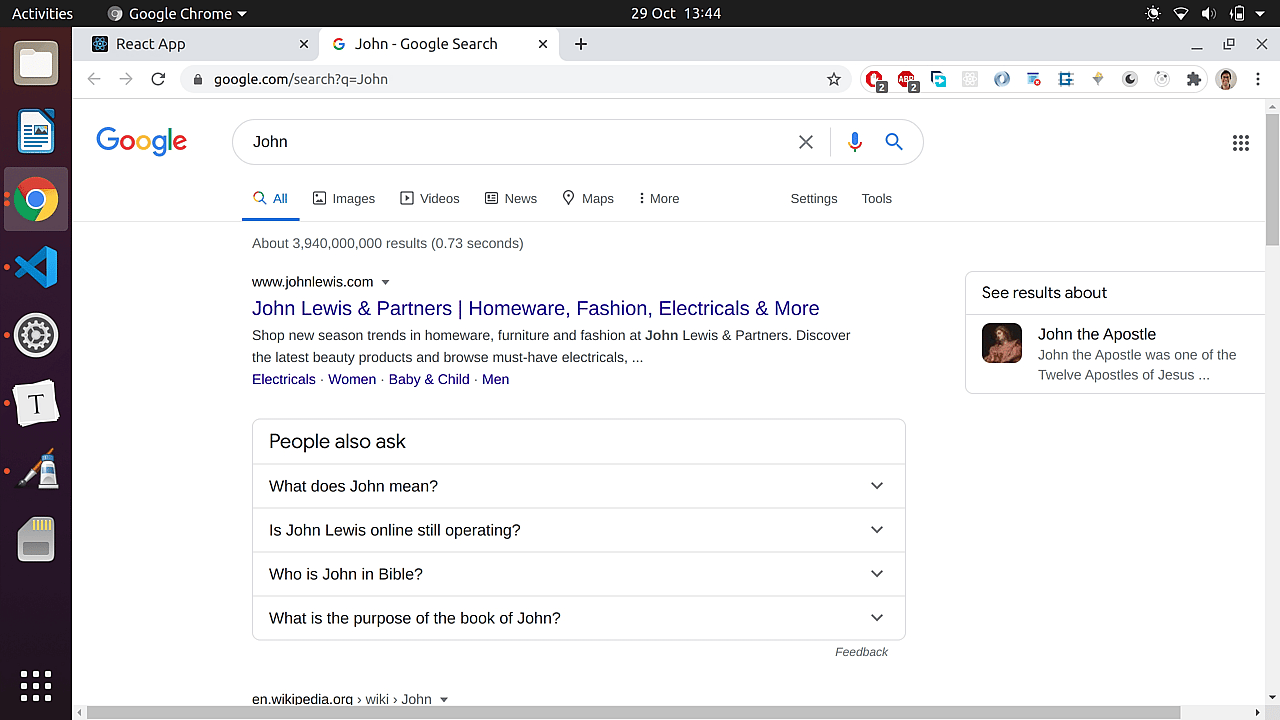 The google search page which will be loaded by our component.
