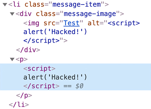 A real script element is rendered by the browser.
