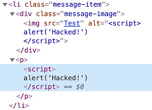 A real script element is rendered by the browser.